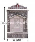 Home Pooja Wooden Mandir with White Oxidized Plated Puja Temple- 22-Open